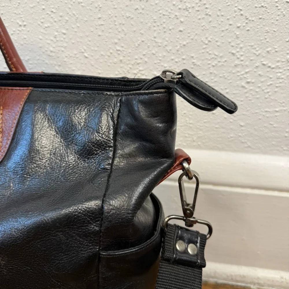 Vintage Samsonite Black Leather Travel Business Tote Bag With Shoulder Strap